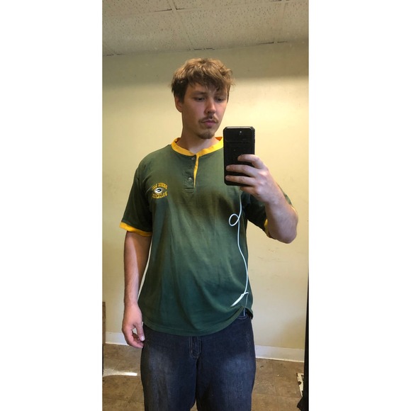 The Edge Other - Vtg 1999 Green Bay Packers Henley Shirt Mens Large Green Gold Ringer The Edge L
